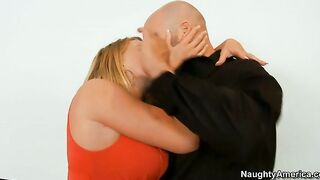 Gorgeous babe Krissy Lynn asks him for an autograph right on her breast