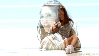 London Keyes showing her big round ass and sticking it with a big glass dildo