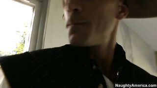 Esperanza Gomez posing and giving a sloppy blowjob outdoor