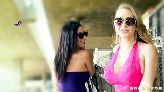 Kagney Linn Karter and Jayden Jaymes flashing their tits outdoor
