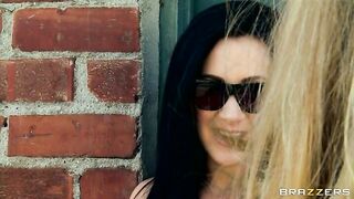 Kagney Linn Karter and Jayden Jaymes flashing their tits outdoor