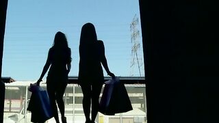 Kagney Linn Karter and Jayden Jaymes flashing their tits outdoor