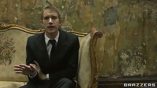 Black slut Jasmine Webb helping him by sucking his hard cock