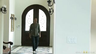 Lily Carter seducing Keiran by showing him her 100% natural perky tits