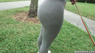 Big ass brunette Diamond Kitty flashes her booty in public
