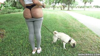 Big ass brunette Diamond Kitty flashes her booty in public