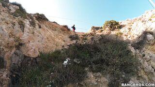 Big tits blonde Erica Fontes get fucked and sprayed on beach