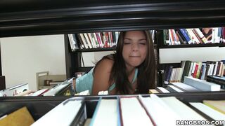 Natural tits teen Carrie Brooks teases in a public library