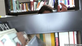 Natural tits teen Carrie Brooks teases in a public library