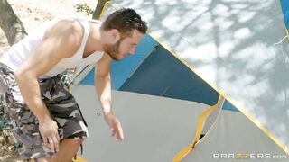 Cute little beauty Dillion Harper toying her pussy while camping