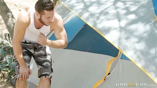 Cute little beauty Dillion Harper toying her pussy while camping