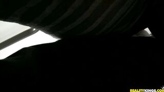 Slim classy brunette Kali Kavalli shows off in a stairwell