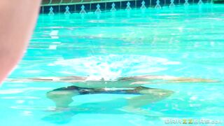 Big tits blonde Corinna Blake teasing a swimming hunk