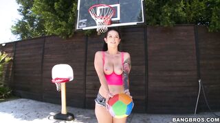 Ball playing babe Katrina Jade teasing with her hot ass