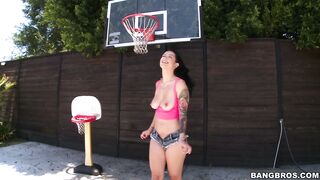 Ball playing babe Katrina Jade teasing with her hot ass