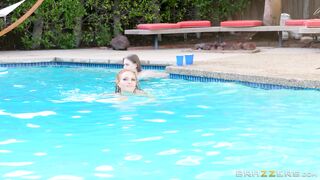 Frisky bikini blonde Krissy Lynn jerking a cock underwater