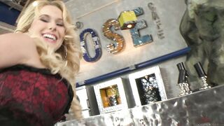 Divine big tits blonde Angel Wicky posing in corset and pantyhose