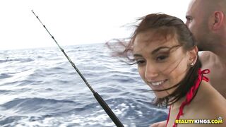 Magnificent bikini babe Mandy Muse goes fishing and gets groped