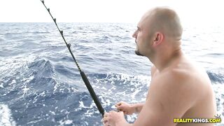 Magnificent bikini babe Mandy Muse goes fishing and gets groped