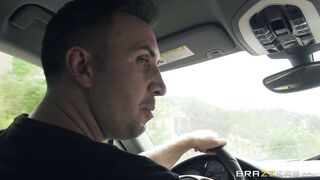 Daring blonde babe Kayla Kayden hitchhiking in her black lingerie