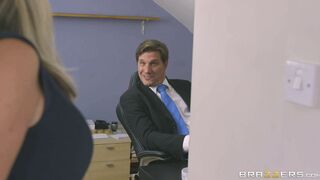 Cute nerd redhead Aylin Diamond gives a stealthy handjob