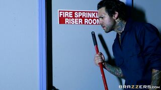 Busty schoolgirl Abigail Mac discovered masturbating by the janitor