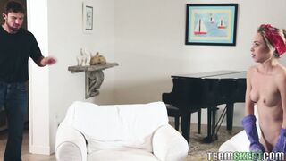Tiny teen maid Angel Smalls wants to clean cocks not houses