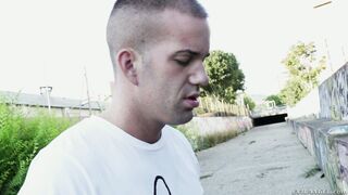 Sexy Spanish slut Julia De Lucia gives head in a back alley