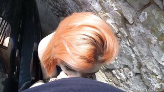 Redhead teen Lilly Presley gives a quick boner polishing in public