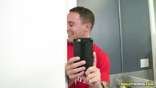 Busty blonde Alexis Fawx gets filmed showering and clit rubbing