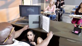 Buffed black teacher sucked off by Tia Cyrus while teaching
