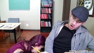 Redhead mom Monique Alexander helps a student out with a bj