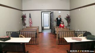 Big tits brunette Peta Jensen caught masturbating in a courtroom