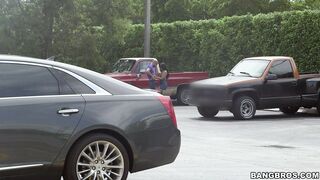 Gorgeous brunette Selena Santana munching on dick in a parking lot