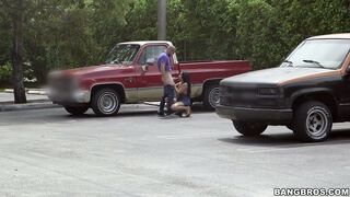 Gorgeous brunette Selena Santana munching on dick in a parking lot