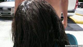 Black tart Jayla Foxx doesn't mind sucking down dick in public