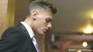 Classy Czech brunette Mea Melone sucks dick during a wedding