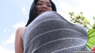 Big tits brunette Cassidy Banks shows off her melons outdoors