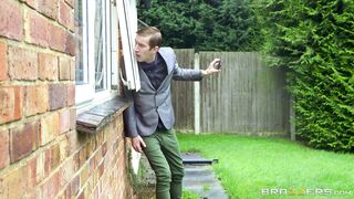 Big tits Aletta Ocean gives a voyeur something for his spank bank