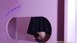 Hot brunette Noelle Easton fucked through mall glory hole