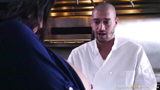 Voyeur chef watches mom Ava Addams play with a cucumber