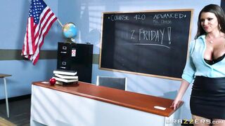 Busty teacher Brooklyn Chase seduce her student with tit licking