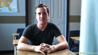 Busty teacher Brooklyn Chase seduce her student with tit licking