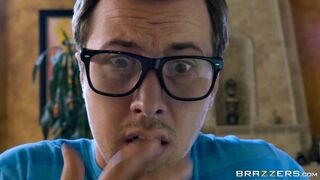 Skinny brunette mom India Summer wants this nerd boy's boner