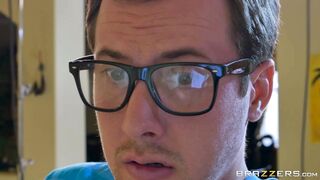 Skinny brunette mom India Summer wants this nerd boy's boner