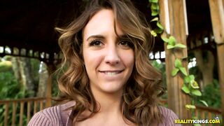 Busty amateur Layla London teasing in a gazebo outside