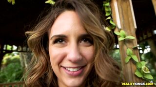 Busty amateur Layla London teasing in a gazebo outside