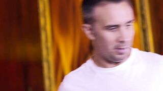 Hot blonde babe Sandra Star gets her tits licked during dinner