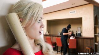 Tiny teen Elsa Dream interrupted by burglar while masturbating