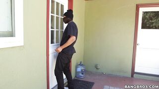 Tiny teen Elsa Dream interrupted by burglar while masturbating